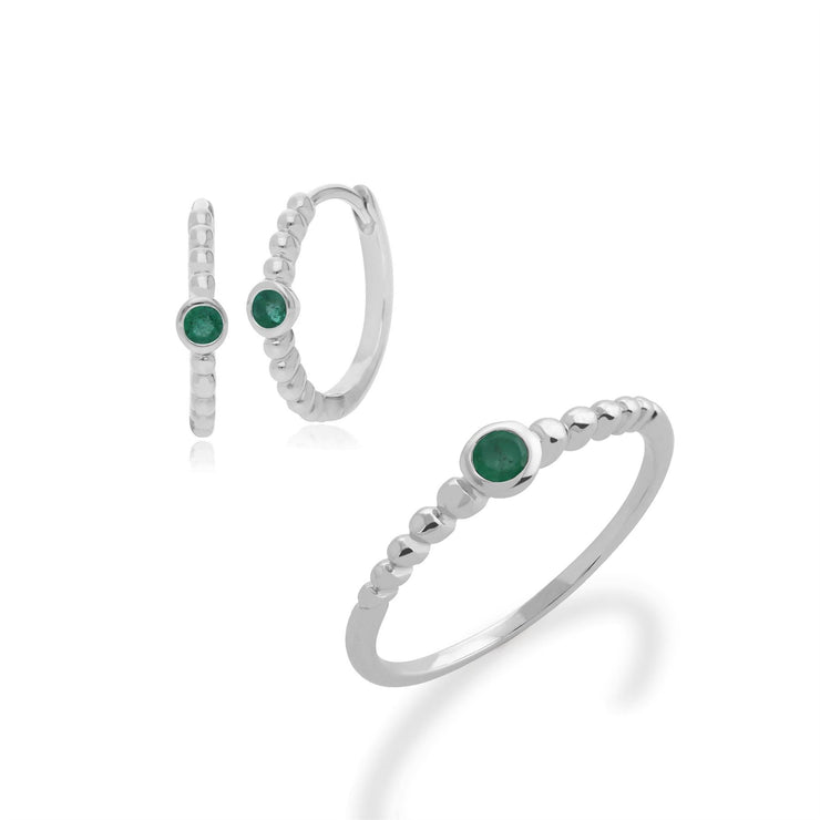 Anello Essentiel in argento 925 con smeraldo e orecchini a cerchio