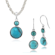 Orecchini pendenti e pendenti stile Boho in argento 925 con doppio cabochon rotondo turchese