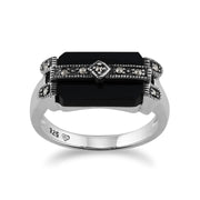 Anello in argento sterling da 2,5 ct con onice nero e marcasite in stile Art Déco