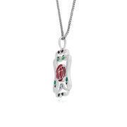 Collana con rose stile Rennie Mackintosh in argento 925 smaltato e castone in marcasite