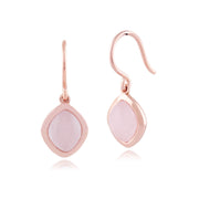 Orecchini pendenti e pendenti Boho Argento 925 placcato oro giallo Quarzo rosa con castone con taglio a diamante