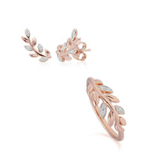 Anello e orecchini a Lobo O Leaf in oro rosa 375 con diamanti