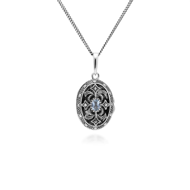 Collana portafoto in stile Art Nouveau in argento 925 con topazio ovale