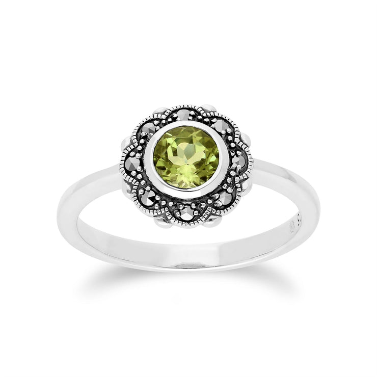 Anello Gemondo con peridoto, anello in argento sterling con peridoto e marcasite in stile Art Nouveau - Peridoto