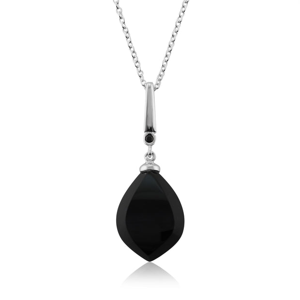 Collana e orecchini con pendente in stile Art Déco Argento 925 con onice e spinello nero