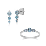 Orecchini classici con tre pietre e anello in argento 925 con topazio azzurro