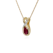 Collana con rubini, ciondolo ovale a forma di bacio in oro giallo con rubini da 9 ct e diamanti con catena da 45 cm