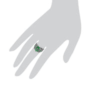 Anello cocktail in argento sterling 925 con smeraldi e marcasite da 0,74 CT