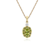Classici orecchini a lobo e pendenti in oro giallo 375 con peridoto e cluster di diamanti