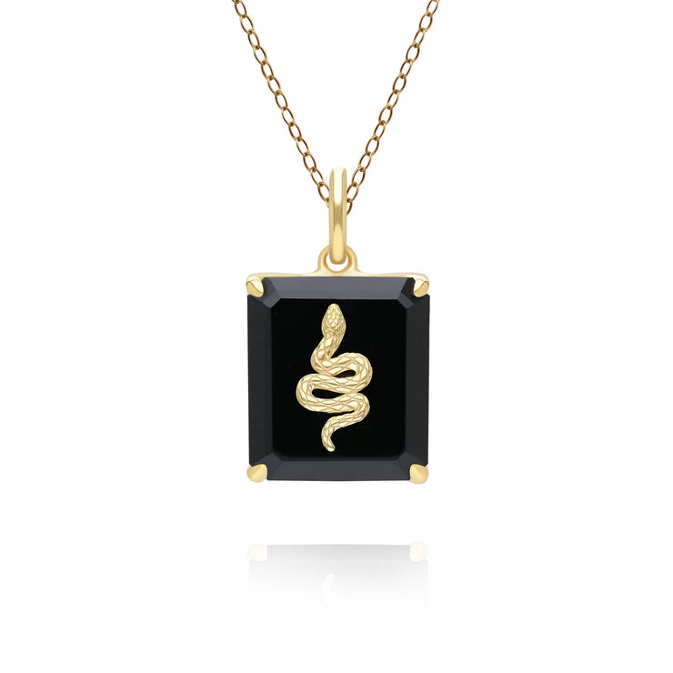 Pendente grande serpente decorativo in onice nero in argento placcato oro fino