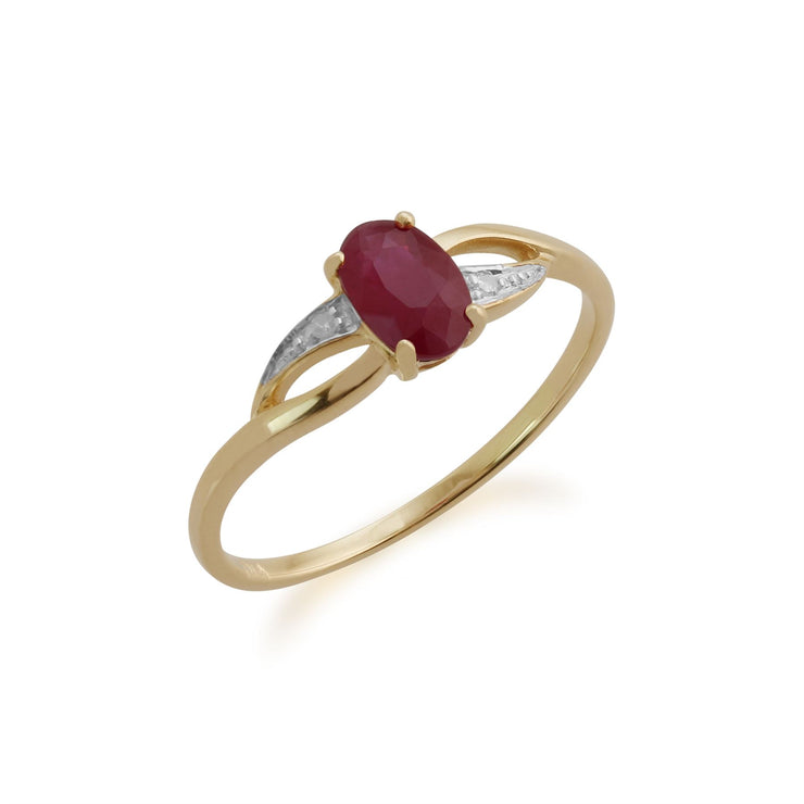Anello Gemondo con rubino, anello in oro giallo da 9 ct con rubino e diamanti da 0,63 ct