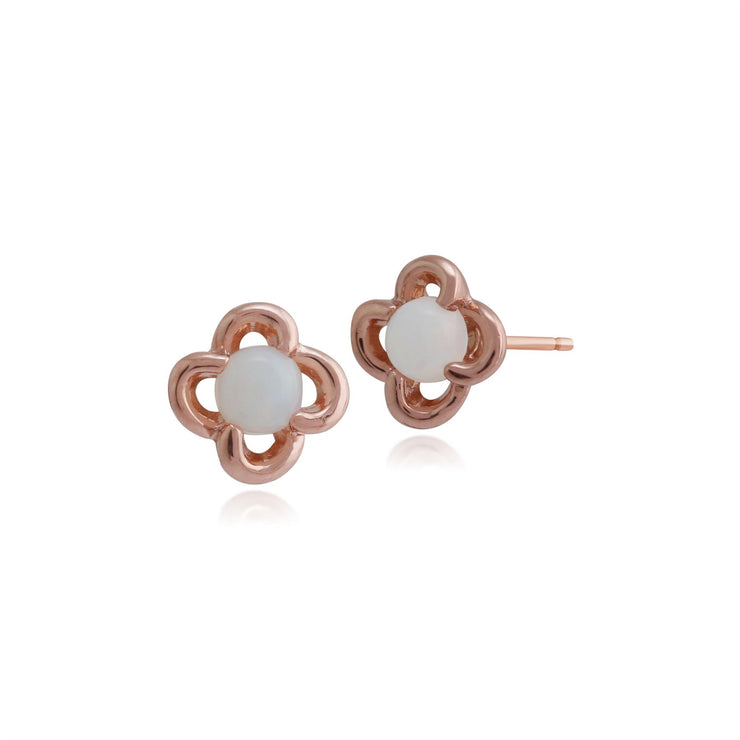 Orecchini a bottone e anello floreali Fiore opale in oro rosa 375