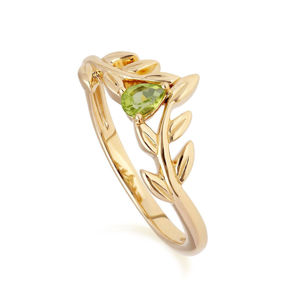 Anello e orecchini a Lobo O Leaf con peridoto in oro giallo 375