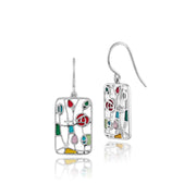 Orecchini pendenti e pendenti rettangolari stile Rennie Mackintosh in argento 925 con topazio rotondo e smalto
