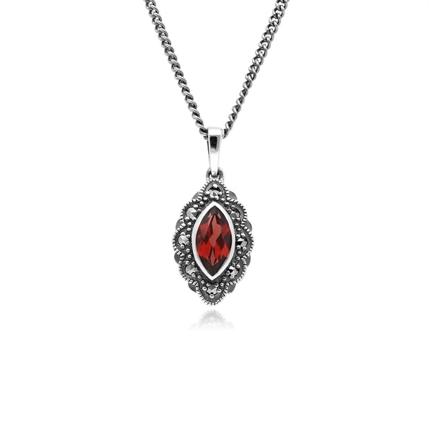 Collana in stile Art Déco Argento 925 Granato Marchesa e Marcasite