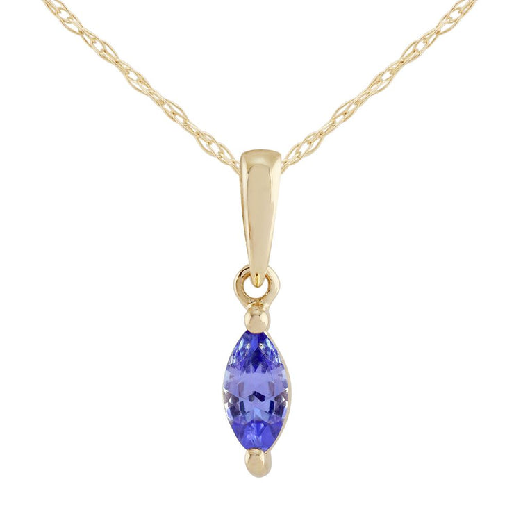 Classico pendente marquise in oro giallo 375 con tanzanite e orecchini a bottone