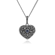 Collana cuore portafoto in stile Art Nouveau Argento 925 Tanzanite e Marcasite