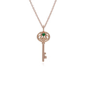 Classico ciondolo con lucchetto a cuore intrecciato in argento 925 placcato oro rosa e grandi ciondoli con chiave in smeraldo