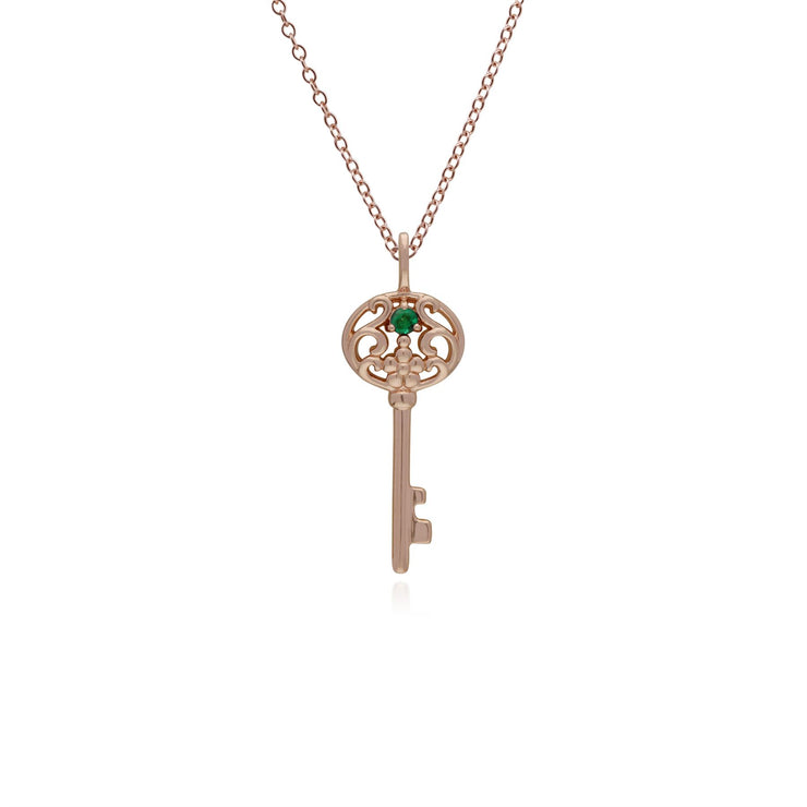 Classico ciondolo con lucchetto a cuore intrecciato in argento 925 placcato oro rosa e grandi ciondoli con chiave in smeraldo