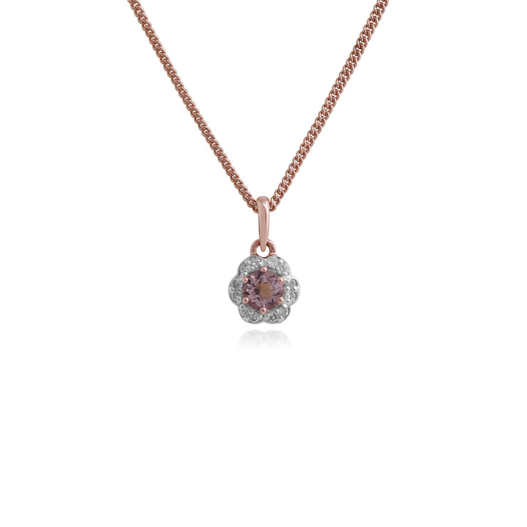Anello e Ciondolo Floreale in Oro Rosa 375 Morganite e Diamante