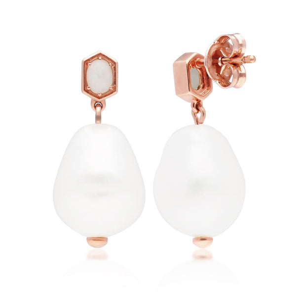 Orecchini pendenti moderni in argento 925 placcato oro rosa perla barocca e opale