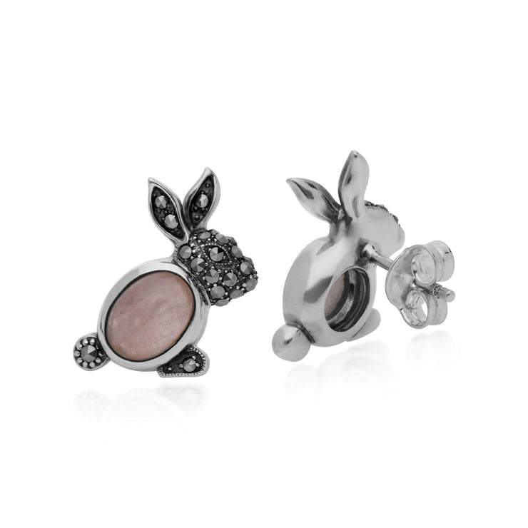 Orecchini a lobo con quarzo rosa, argento sterling con quarzo rosa da 1,58 ct e con marcasite da 0,27 ct