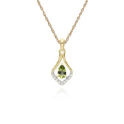 Collana con peridoto, pendente classico a foglia con peridoto rotondo e diamanti in oro giallo da 9 ct su catena da 45 cm