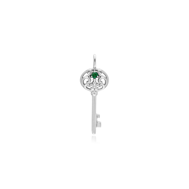 Ciondolo classico con lucchetto a cuore intrecciato in argento 925 e grandi ciondoli con chiave in smeraldo