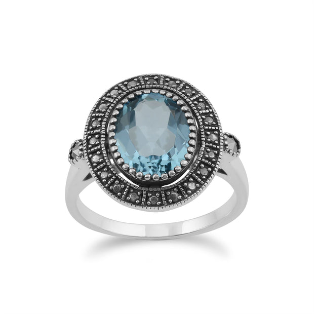 Anello in argento Gemondo con topazio azzurro e marcasite in stile antico