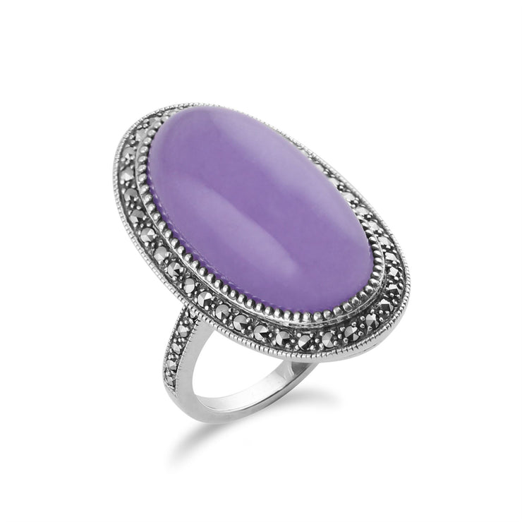 Anello vistoso Gemondo in argento sterling 925 Art Déco con giada lavanda e marcasite