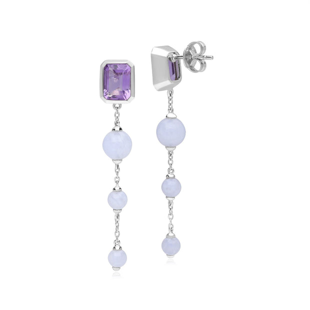 Boucles d'Oreilles Pendantes ECFEW™ 'The Unifier' Agate Bleue et Améthyste