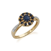 Anello Gemondo con zaffiro, anello floreale in oro giallo da 9 ct con zaffiro e diamanti da 1,04 ct