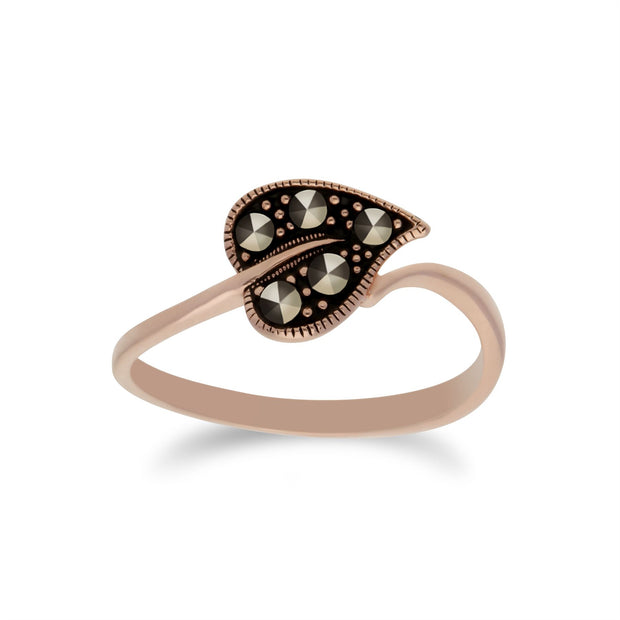 Gemondo Anello da donna con design a foglia marcasite in argento sterling placcato oro rosa - 0