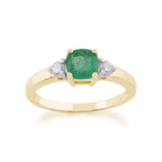 Anello semplice in oro GIALLO da 9 ct con SMERALDO naturale da 0,68 ct e pietra di diamante