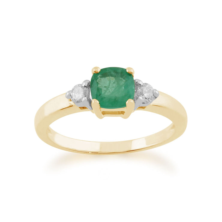 Anello semplice in oro GIALLO da 9 ct con SMERALDO naturale da 0,68 ct e pietra di diamante