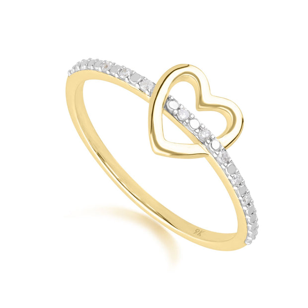 Anello Love Heart in oro giallo 375 con anello di diamanti