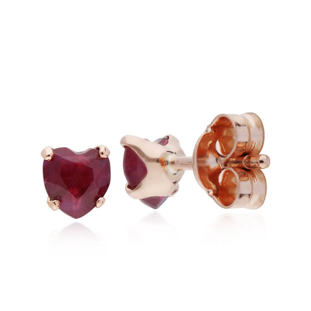 Orecchini con rubini cuore in pietra singola con rubino in oro rosa da 9 ct