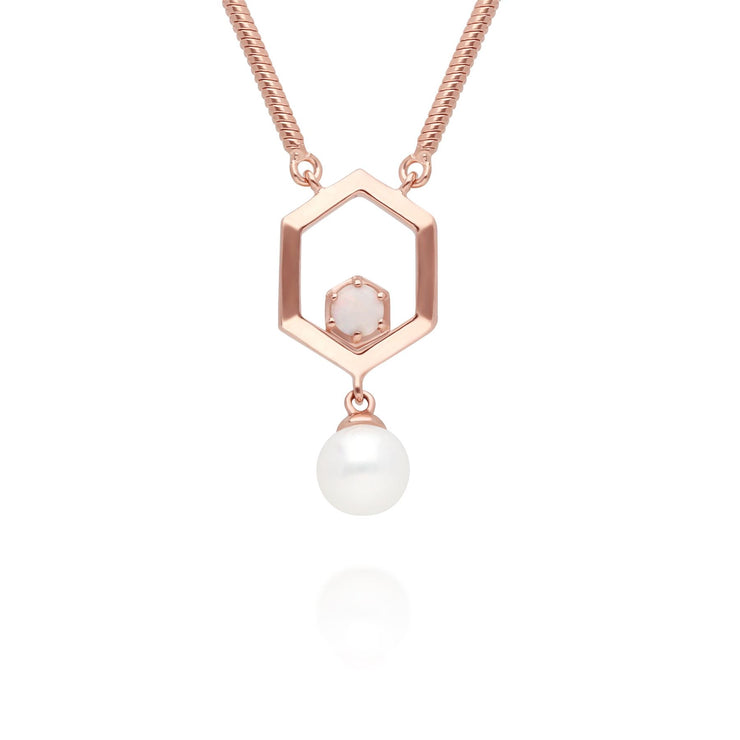 Collana moderna di perle Argento 925 placcato oro rosa Perla e opale esagonale