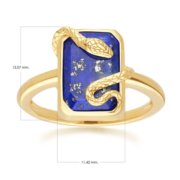 Grande anello decorativo con serpente a spirale in lapislazzuli in argento placcato oro fino