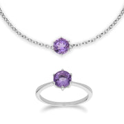 Bracciale geometrico e anello in argento 925 con ametista ottagonale