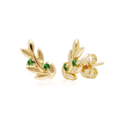 Anello e orecchini a Lobo O Leaf in argento 925 placcato oro Tsavorite