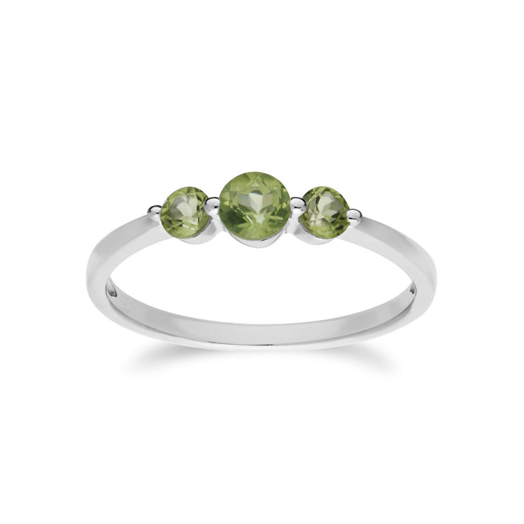 Gemondo Anello da donna in argento sterling con tre pietre di peridoto rotondo sfumato - Peridoto