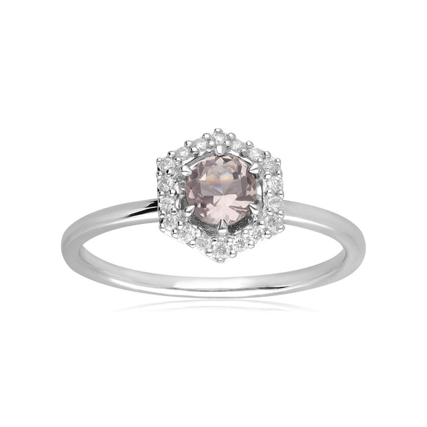 Anello di fidanzamento Halo in oro bianco 375 con morganite e diamante da 0,378 ct