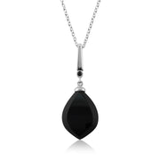 Collana in stile Art Deco Argento 925 Cabochon di onice nero e spinello nero