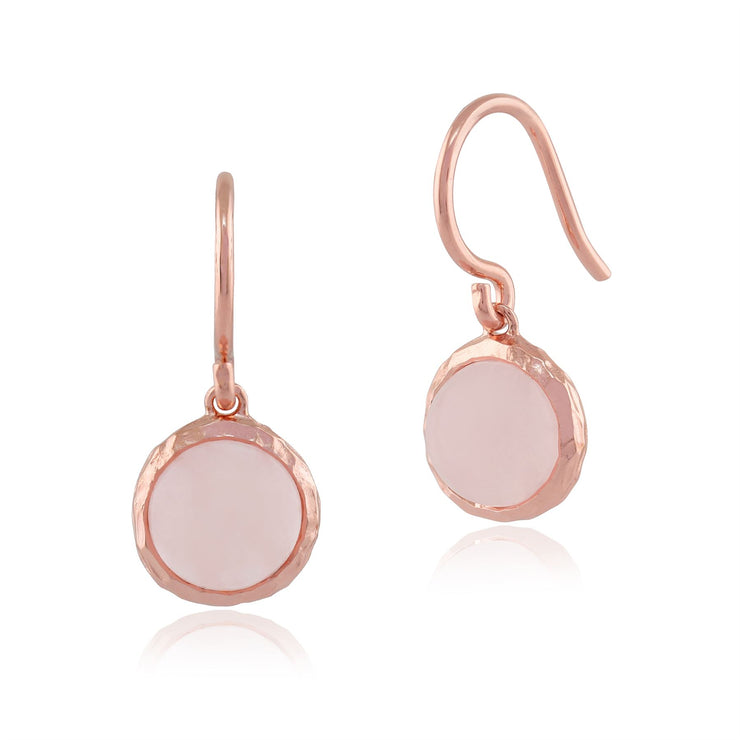 Orecchini pendenti e pendenti Boho in argento 925 placcato oro giallo con castone rotondo al quarzo rosa