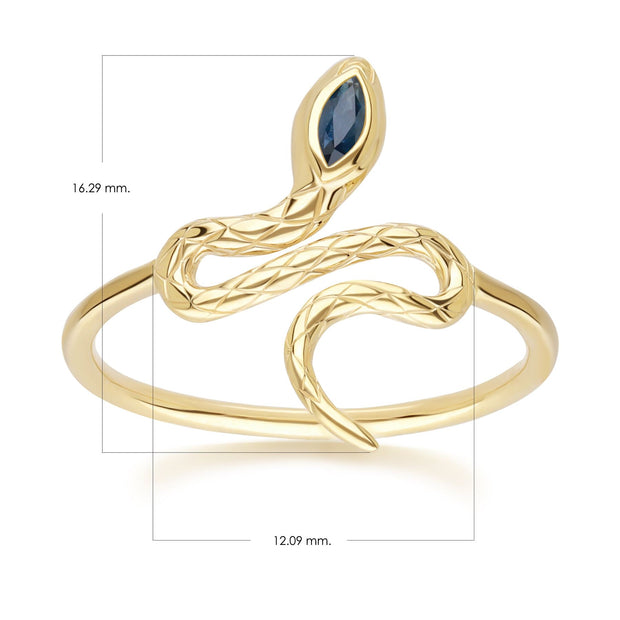 Anello serpente con zaffiro ECFEW™ in oro giallo 9k