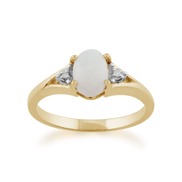 Classico anello ovale in oro giallo 375 con opale e diamanti