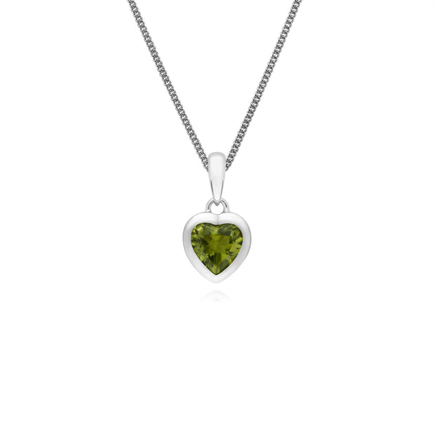 Ciondolo e orecchini classici a forma di cuore in argento sterling 925 con peridoto