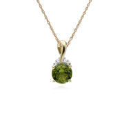 Collana con peridoto, ciondolo con peridoto rotondo e diamante in oro giallo da 9 ct su catena da 45 cm