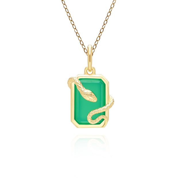 Grande pendente a forma di serpente arrotolato decorativo in calcedonio verde in argento dorato con oro fino